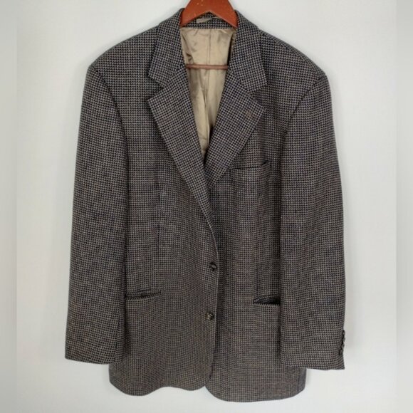 HUGO BOSS Blazer Mens Size 40L Black Brown Einstein Wool Sport Coat Houndstooth - Picture 1 of 11